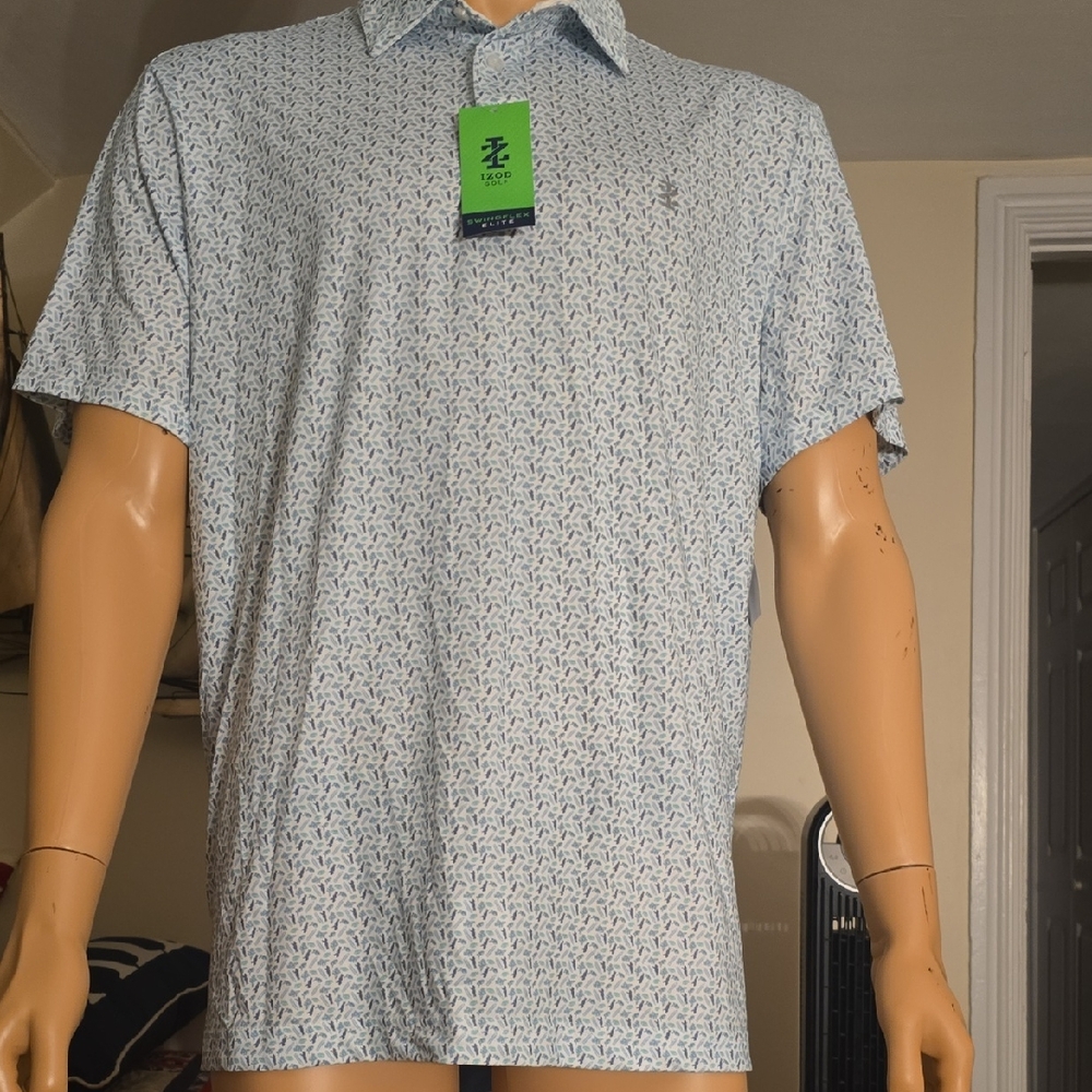 Izod Sky Blue Patterned Polo Shirt